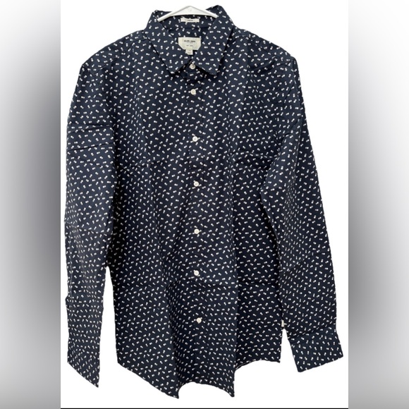 NWOT Julian & Mark Men’s L Tall Navy Ryan Geo Dot Stretch Long Sleeve Button - Picture 1 of 7